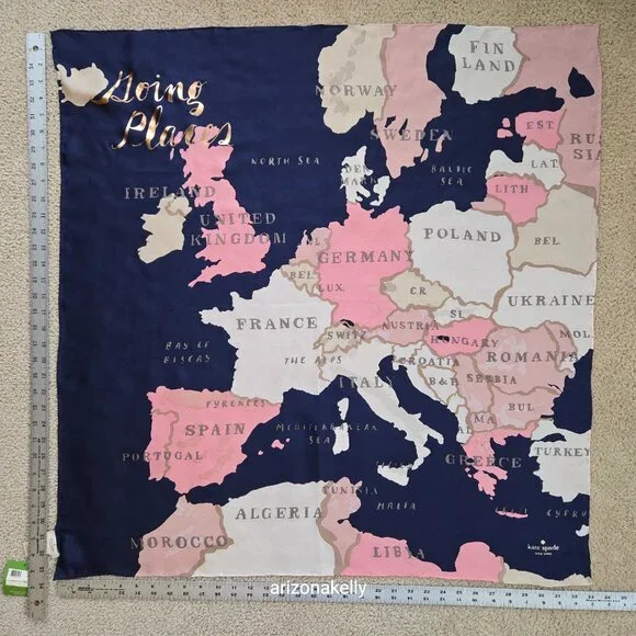 NWT kate spade Silk Scarf Map Europe "Going Places" - Picture 2 of 9